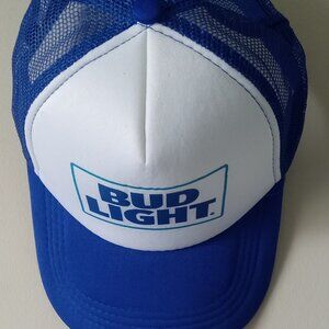 Bud Light Beer Trucker Baseball Golf Cap Blue & White Adjustable Strap Mesh NEW